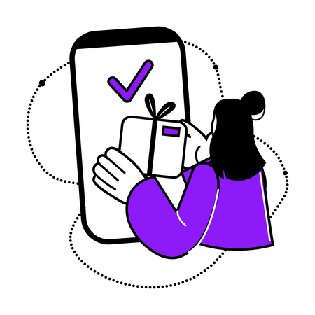 Mulher fazendo compras de presentes online  Ilustração