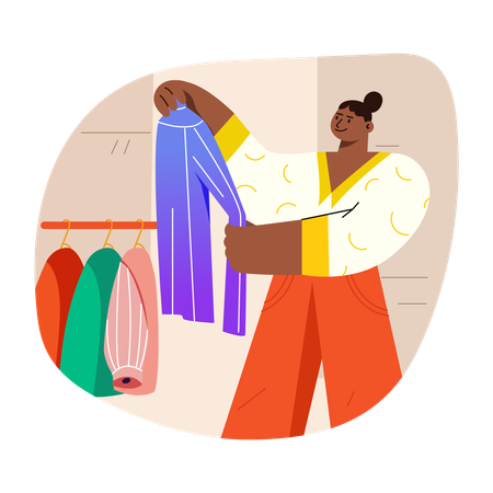 Mulher fazendo compras de roupas  Ilustração