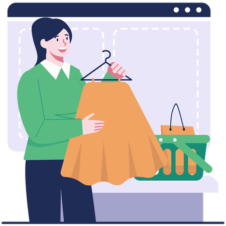 Mulher fazendo compras de roupas online  Ilustração