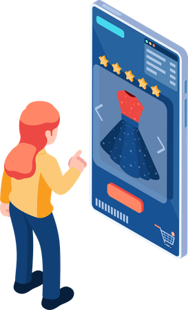 Mulher fazendo compras de roupas online  Ilustração