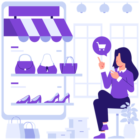 Mulher fazendo compras digitais  Ilustração