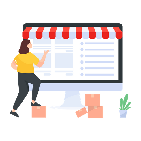 Mulher fazendo compras no mercado online  Ilustração