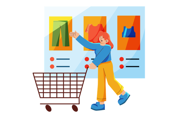 Mulher fazendo compras no mercado online  Ilustração