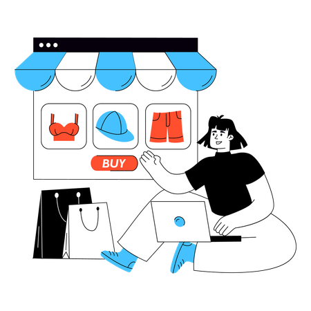 Mulher fazendo compras no site  Ilustração