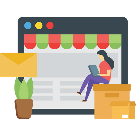 Mulher fazendo compras on-line  Ilustração