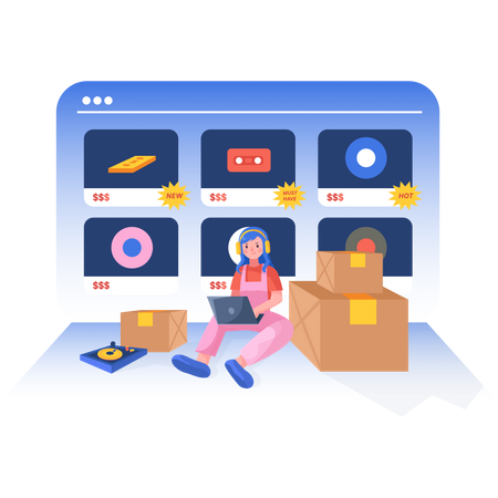 Mulher fazendo compras on-line  Ilustração