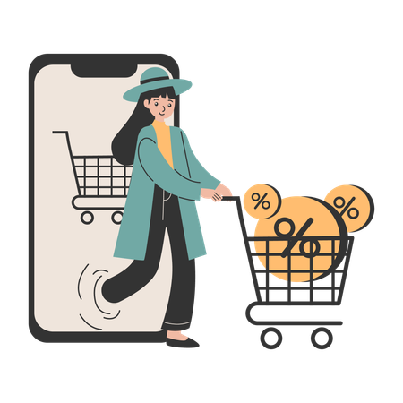 Mulher fazendo compras on-line  Ilustração
