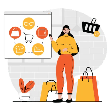 Mulher fazendo compras on-line  Ilustração