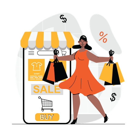 Mulher fazendo compras on-line  Ilustração