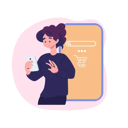 Mulher fazendo compras on-line  Ilustração