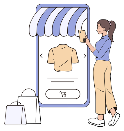 Mulher fazendo compras on-line  Ilustração