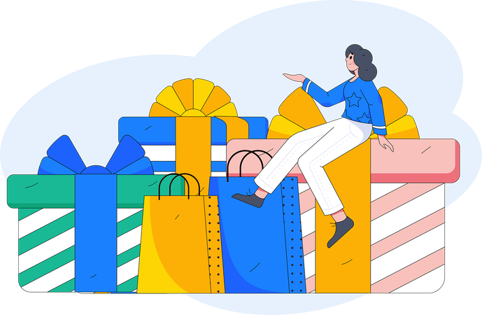 Mulher fazendo compras on-line  Ilustração