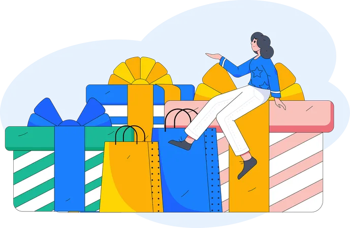 Mulher fazendo compras on-line  Ilustração