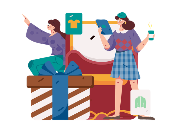 Mulher fazendo compras on-line  Illustration