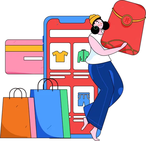 Mulher fazendo compras on-line  Illustration