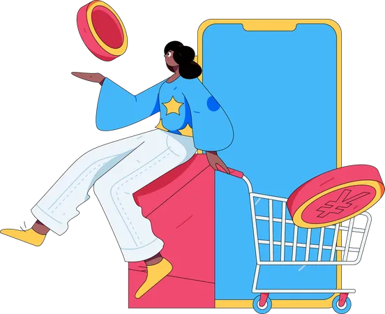 Mulher fazendo compras on-line  Ilustração