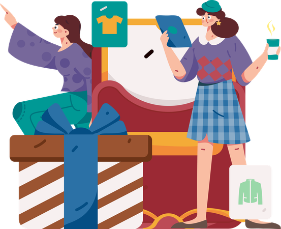 Mulher fazendo compras on-line  Illustration