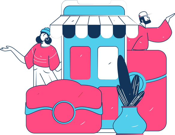 Mulher fazendo compras on-line  Ilustração