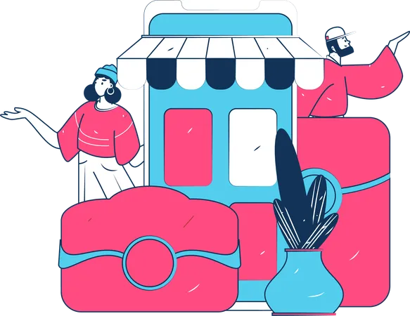 Mulher fazendo compras on-line  Ilustração