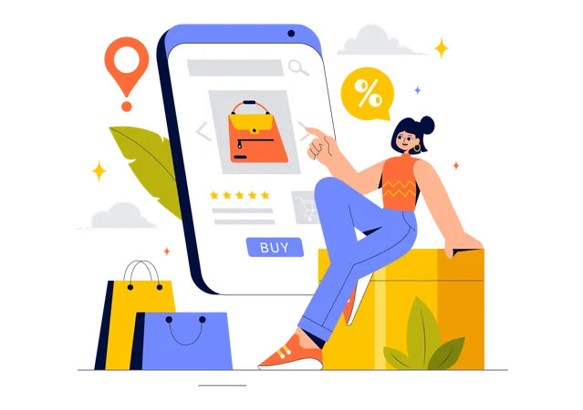 Mulher fazendo compras on-line  Illustration