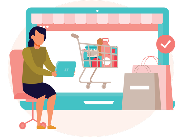 Mulher fazendo compras on-line  Ilustração