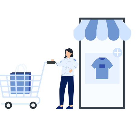 Mulher fazendo compras on-line  Ilustração