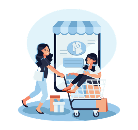 Mulher fazendo compras on-line  Ilustração