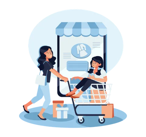 Mulher fazendo compras on-line  Ilustração