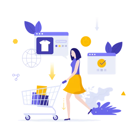 Mulher fazendo compras on-line  Ilustração
