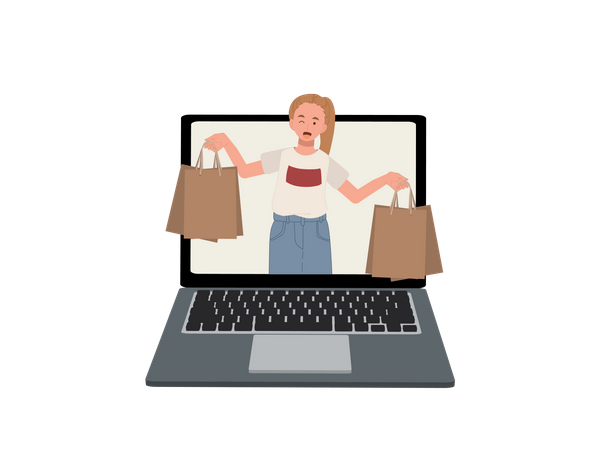 Mulher fazendo compras on-line  Ilustração