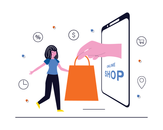 Mulher fazendo compras on-line  Ilustração