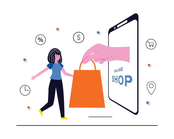 Mulher fazendo compras on-line  Ilustração