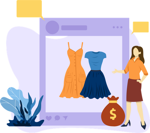 Mulher fazendo compras on-line  Ilustração