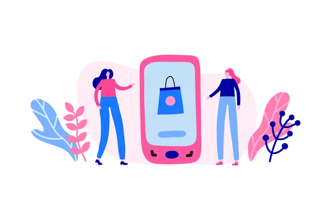 Mulher fazendo compras on-line  Ilustração