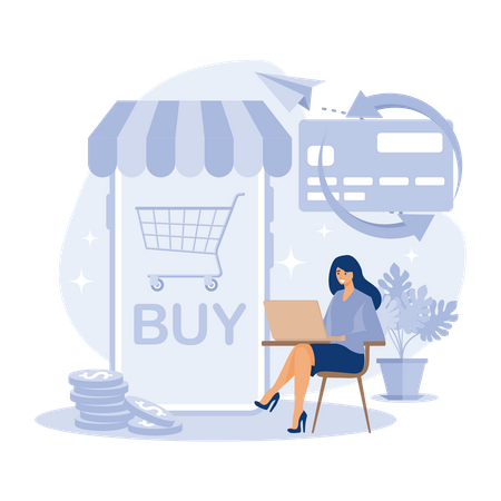 Mulher fazendo compras on-line  Ilustração