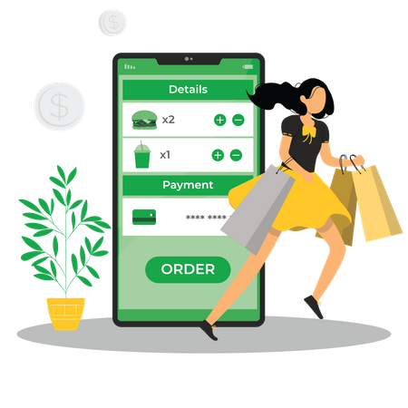 Mulher fazendo compras on-line  Illustration