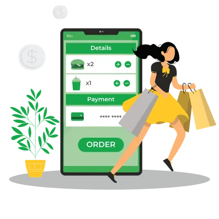 Mulher fazendo compras on-line  Illustration