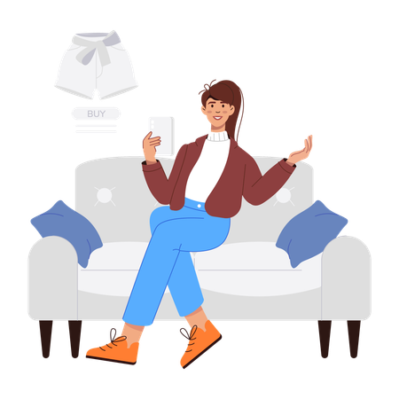 Mulher fazendo compras online  Ilustração