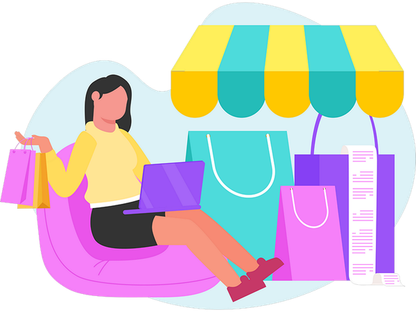Mulher fazendo compras online  Ilustração