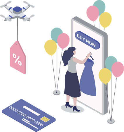 Mulher fazendo compras online  Ilustração