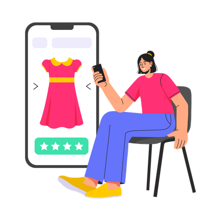 Mulher fazendo compras online  Ilustração