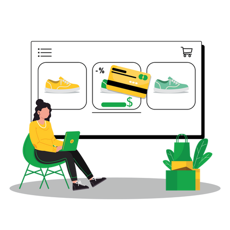 Mulher fazendo compras online  Ilustração