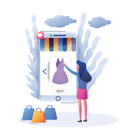 Mulher fazendo compras online  Ilustração