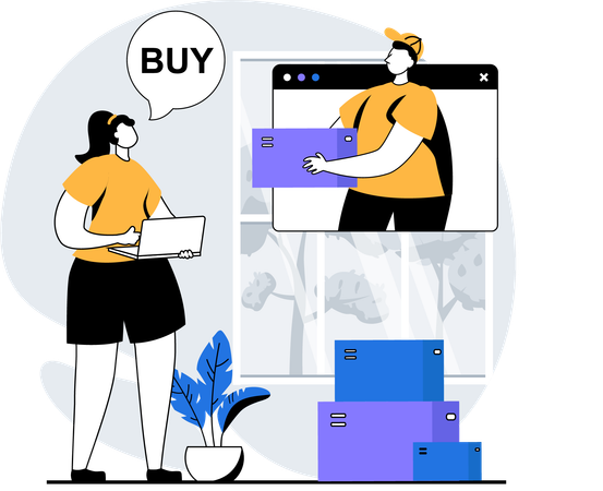 Mulher fazendo compras online  Ilustração