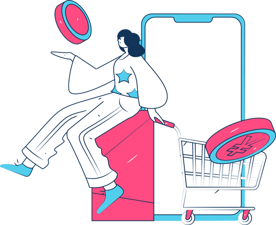 Mulher fazendo pagamento de compras on-line  Ilustração