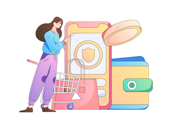 Mulher fazendo compras pela internet  Ilustração