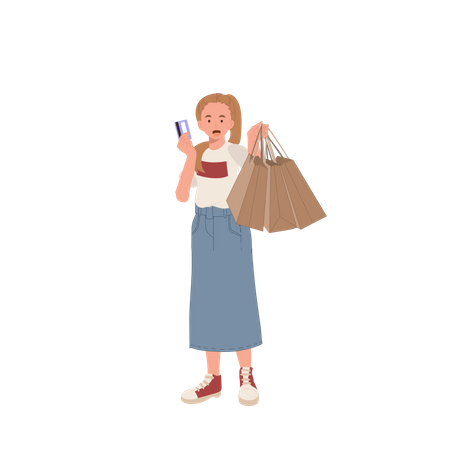 Mulher fazendo compras usando cartão  Ilustração