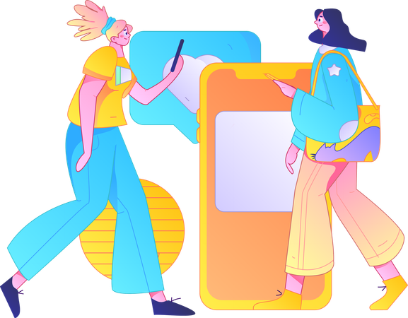 Mulher fazendo bate-papo no celular  Ilustração