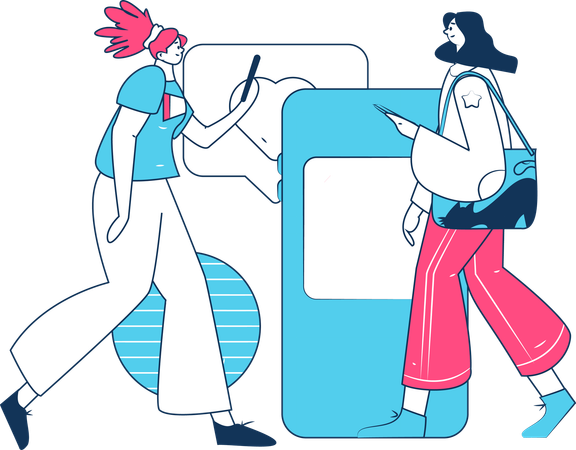 Mulher fazendo bate-papo no celular  Ilustração