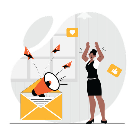 Mulher fazendo email marketing  Ilustração